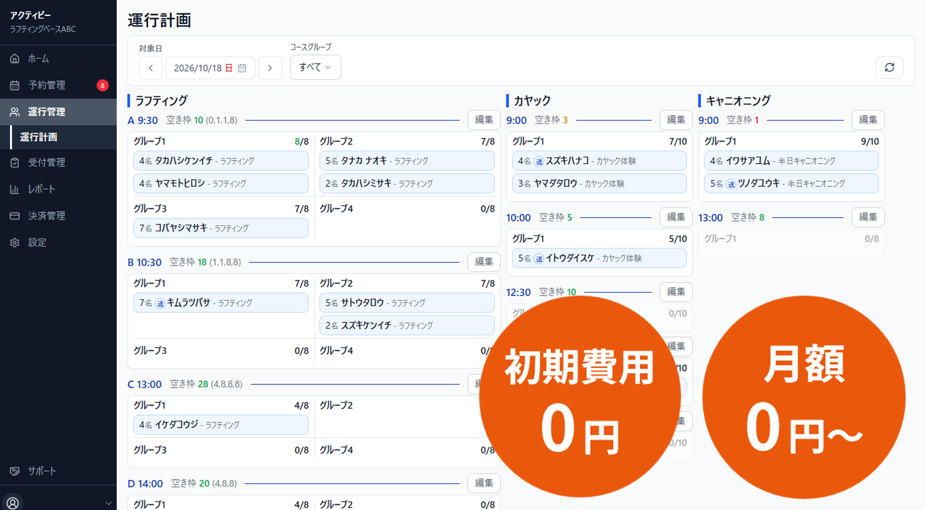 アクティビーの運行計画画面